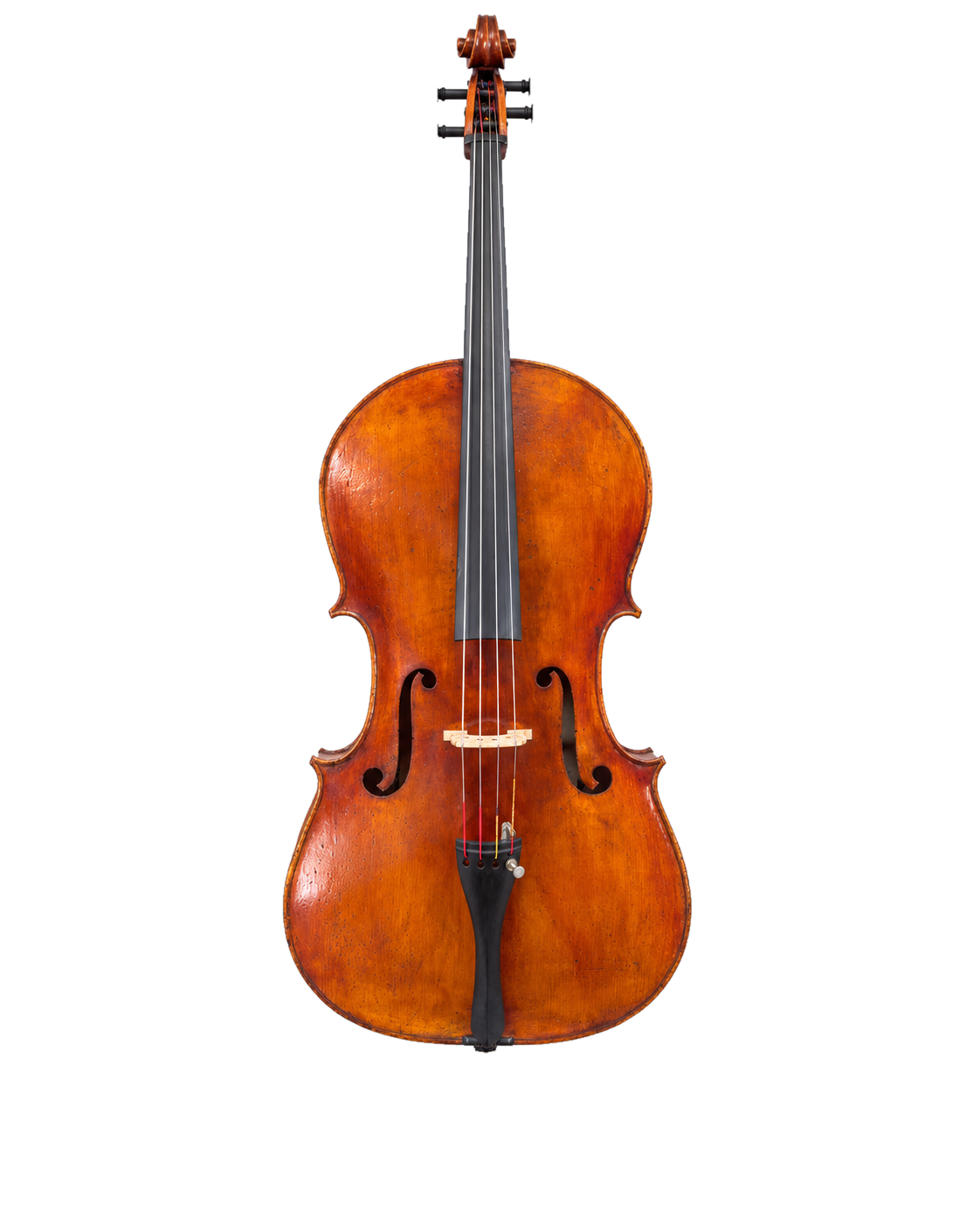 Front view of the 1926 Johann Edler cello with golden-amber varnish