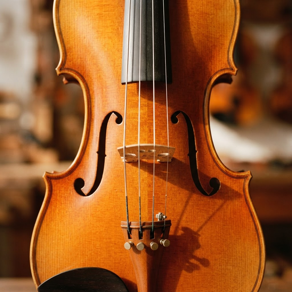 A musician trying a violin in the Weaver showroom